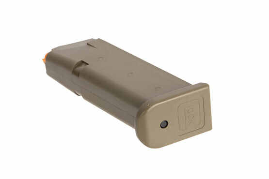 Glock standard capacity OEM 9mm Gen 5 G19 pistol magazine with flared base plate and olive drab green finish